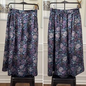 Vintage 90s Milanese Satin Tapestry Floral Print MIDI Skirt S